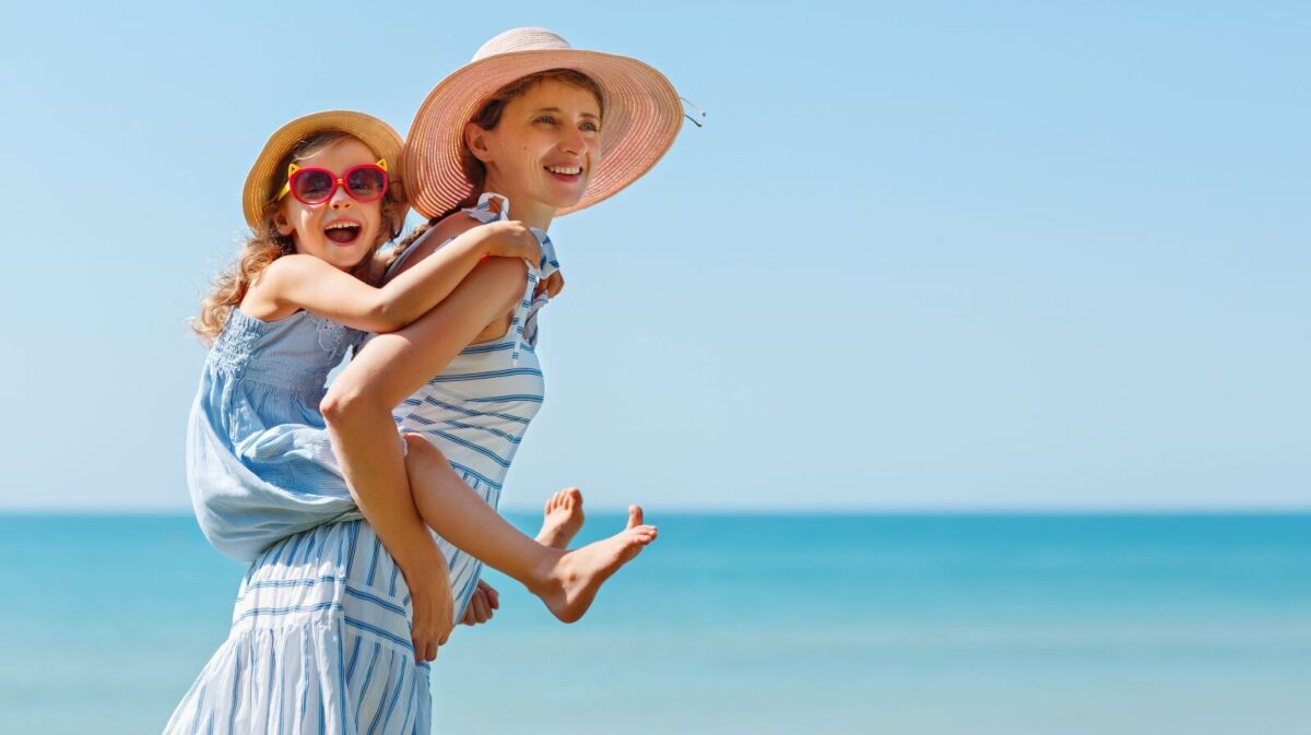 mother and daughter on beach