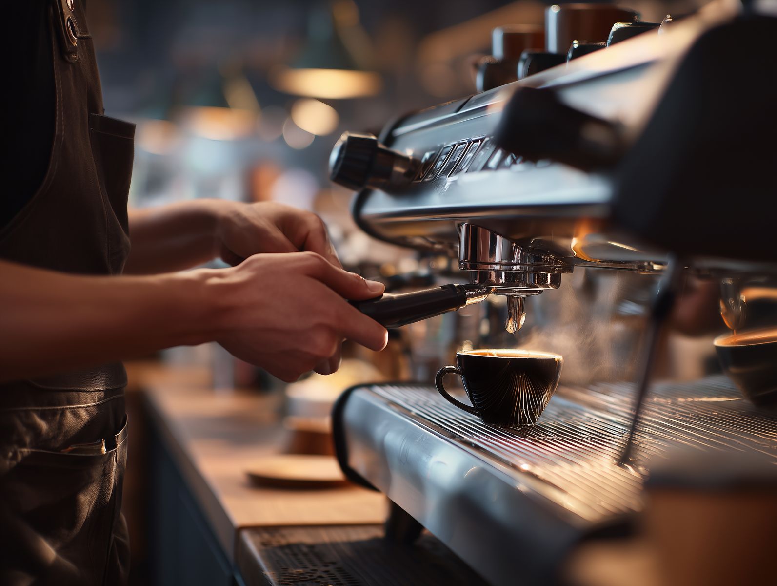 barista using an espresso machine